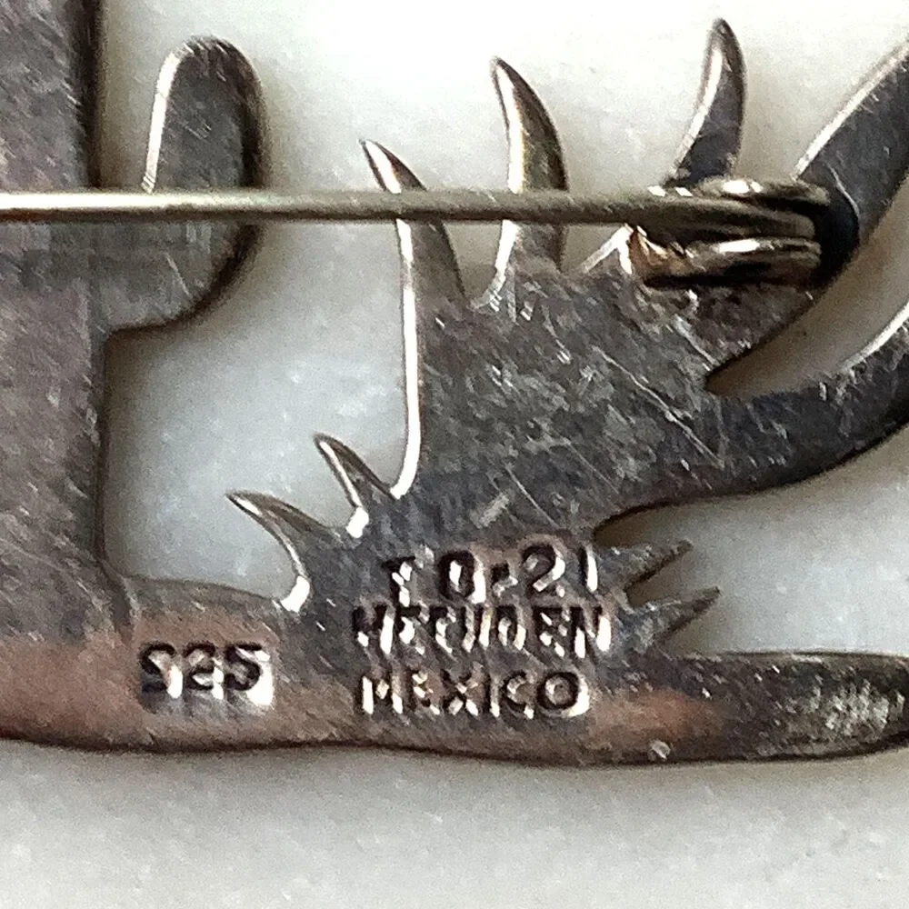 Vintage Taxco Cactus Brooch Sterling Silver 925 Desert Mexico Pin Southwest Art
